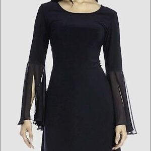 NWT Mad Men Blk Chiffon Bell Sleeve Shift Dress, 8